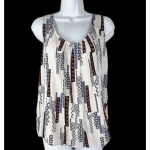 Rags to Wishes Sleeveless Tank Top Women 1X White Geometric Floral Pleated Shell